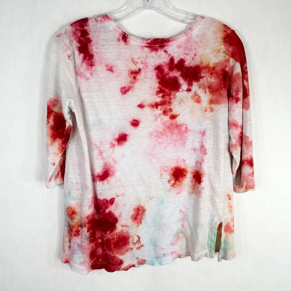 Artisan NY Small Top Everlasting Rose Tie Dye Pink White‎ Linen Handmade 1165 - Picture 2 of 12